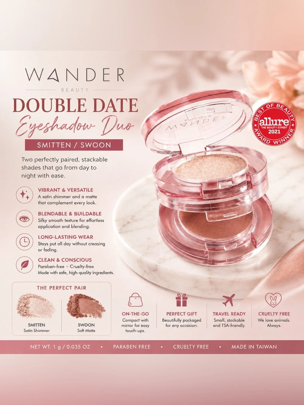 Wander Beauty Double Date Eyeshadow Duo – Smitten & Swoon | Cream + Powder Eyesh